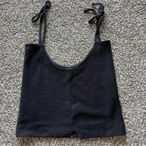 Black Madewell Lace Tied Sleeve Womens Medium Crop Top Festival Layering Blouse - Picture 1 of 5